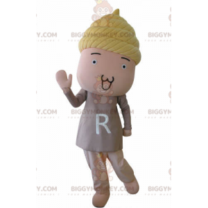 BIGGYMONKEY™ mascotte kostuum pop sneeuwpop met blond haar -