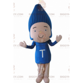 BIGGYMONKEY™ Funny Man blauw haar mascotte kostuum -