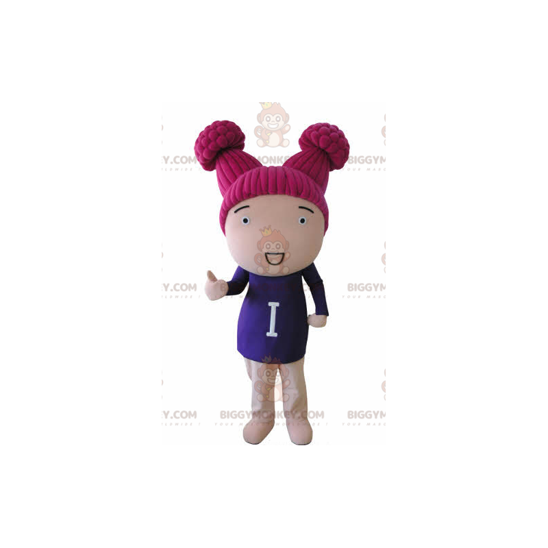 BIGGYMONKEY™ Mascot Costume Girl Doll with Pink Hair -