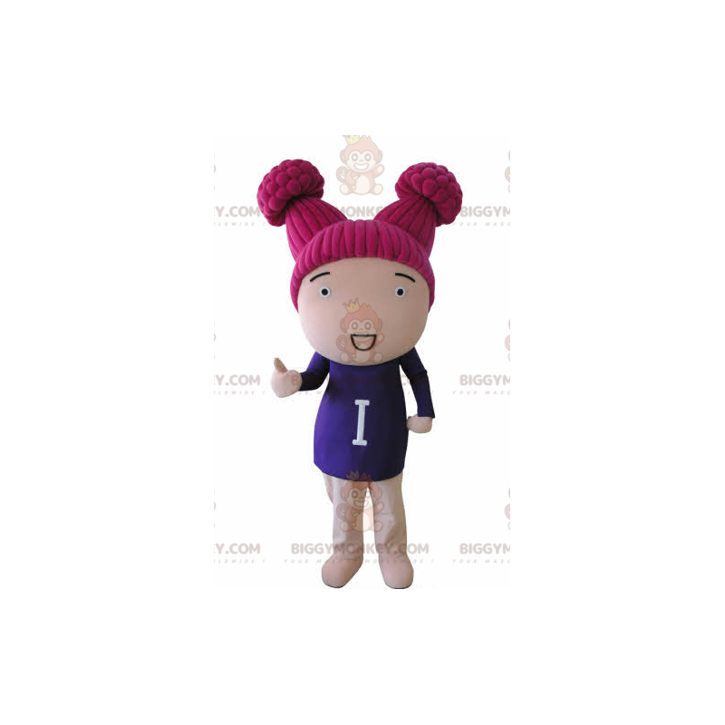 BIGGYMONKEY™ maskotkostume pigedukke med lyserødt hår -