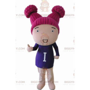 BIGGYMONKEY™ Mascot Costume Girl Doll with Pink Hair -