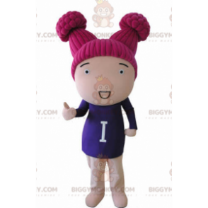 BIGGYMONKEY™ Maskottchen Kostüm Mädchenpuppe mit rosa Haaren -