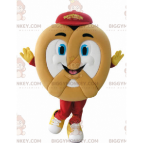 Zeer lachende gigantische pretzel BIGGYMONKEY™ mascottekostuum