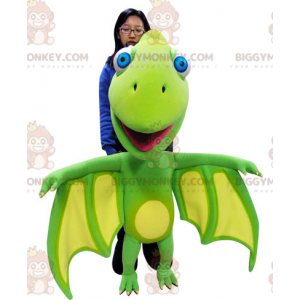 Kostým maskota BIGGYMONKEY™ Zelený a žlutý drak s velkými