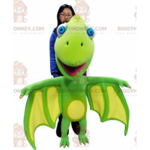 BIGGYMONKEY™ Costume da mascotte Drago verde e giallo con