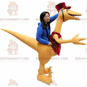 Disfraz de mascota dinosaurio gigante naranja y rojo