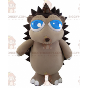 BIGGYMONKEY™ maskotdräkt av grå och brun igelkott med söta blå