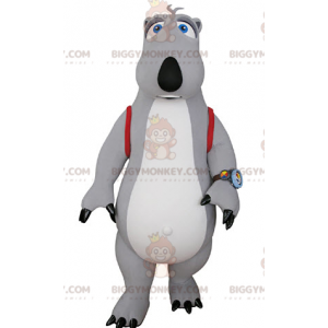 BIGGYMONKEY™ maskotkostume i grå og hvid bjørn med skoletaske -
