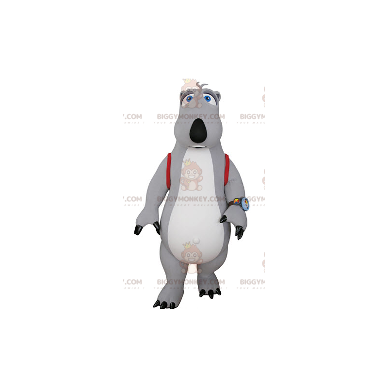 BIGGYMONKEY™ Gray and White Bear Mascot Costume with Schoolbag