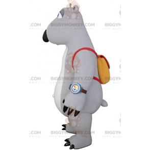 BIGGYMONKEY™ Gray and White Bear Mascot Costume with Schoolbag