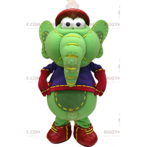 Costume de mascotte BIGGYMONKEY™ d'éléphant vert et jaune en