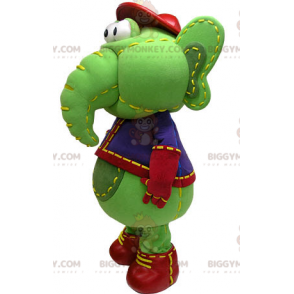 BIGGYMONKEY™ Mascot Costume Green and Yellow Elephant in Blue