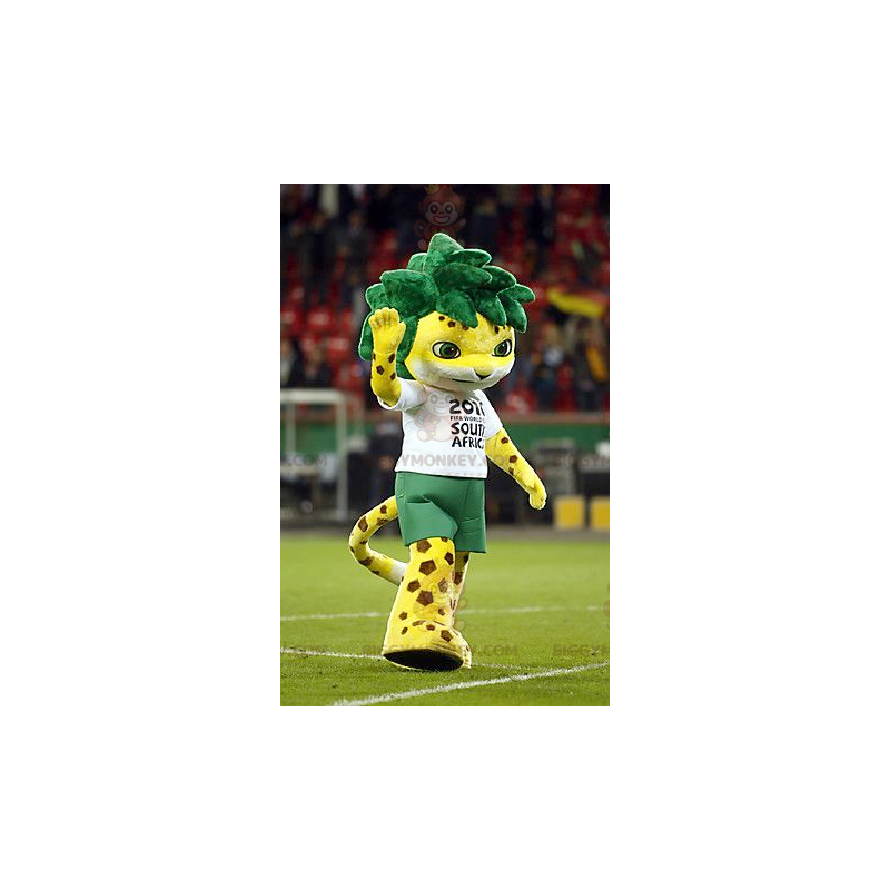 BIGGYMONKEY™ Mascottekostuum Geel gevlekte tijger met groen