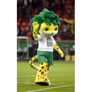 Kostým maskota BIGGYMONKEY™ Žlutý tečkovaný tygr se zelenými
