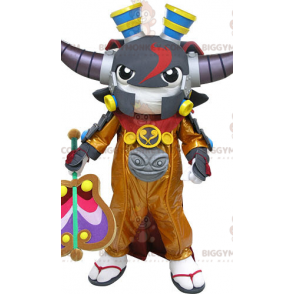 Disfraz de mascota Samurai con cuernos BIGGYMONKEY™. Disfraz de