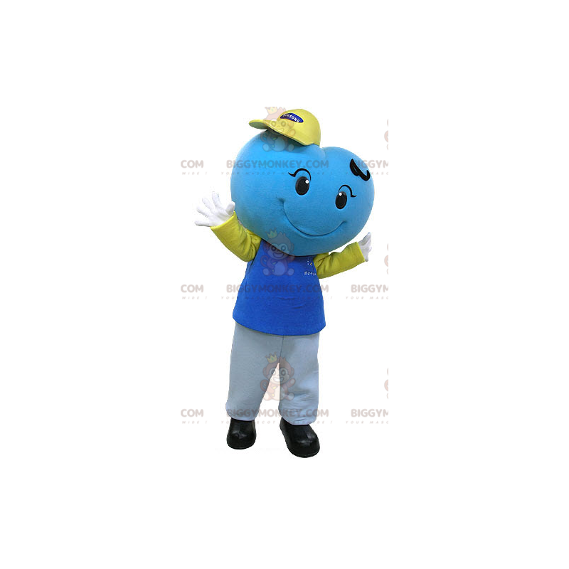 Costume de mascotte BIGGYMONKEY™ de cœur bleu géant et souriant