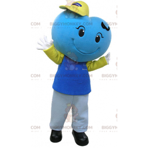 Costume de mascotte BIGGYMONKEY™ de cœur bleu géant et souriant