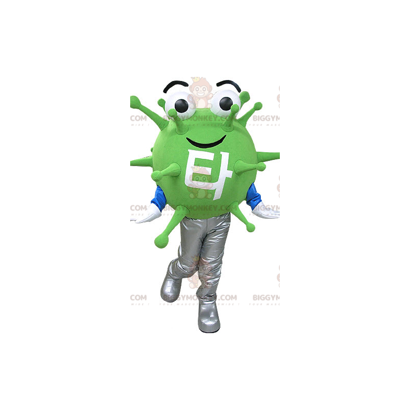 Costume de mascotte BIGGYMONKEY™ de microbe vert de virus.