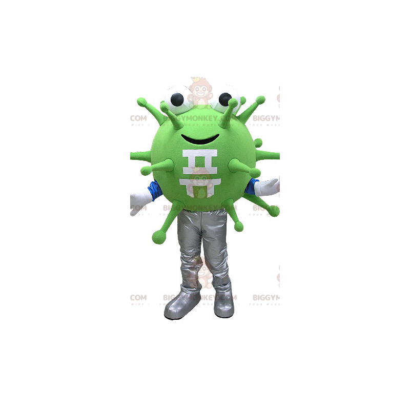 Costume de mascotte BIGGYMONKEY™ de bactérie verte de virus.