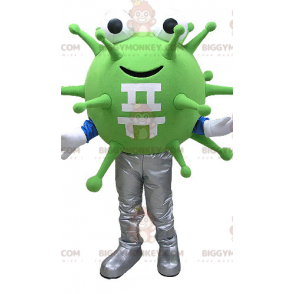 Costume de mascotte BIGGYMONKEY™ de bactérie verte de virus.