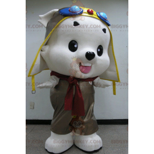 BIGGYMONKEY™ Mascot Costume White Teddy In Aviator Outfit -