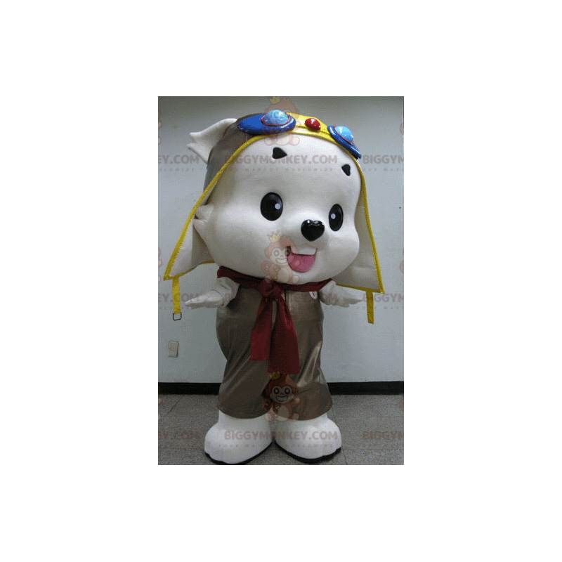 BIGGYMONKEY™ Mascot Costume White Teddy In Aviator Outfit –