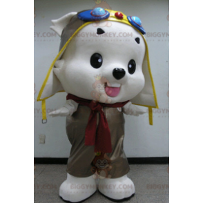 BIGGYMONKEY™ Mascot Costume White Teddy In Aviator Outfit -