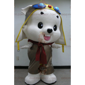 Kostým maskota BIGGYMONKEY™ White Teddy v kostýmu pro letce –