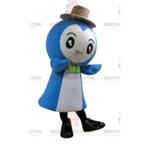 Hyvin hymyilevä sinivalkoinen lumiukko BIGGYMONKEY™ maskottiasu