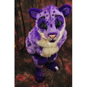 Kostým maskota fialového a bílého geparda kočkovité šelmy