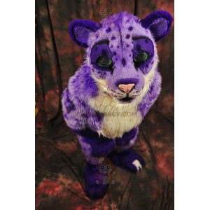 Traje de mascote de tigre felino roxo e branco BIGGYMONKEY™ –