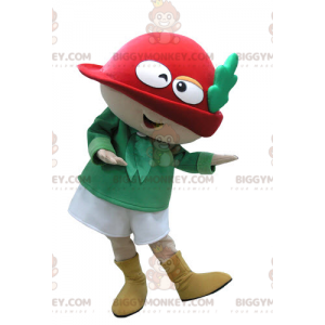 BIGGYMONKEY™ Groen en rood kabouter-mascottekostuum met hoed -