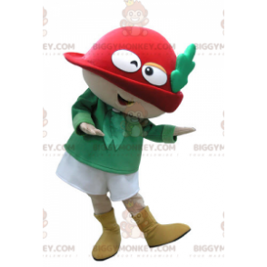 BIGGYMONKEY™ Groen en rood kabouter-mascottekostuum met hoed -