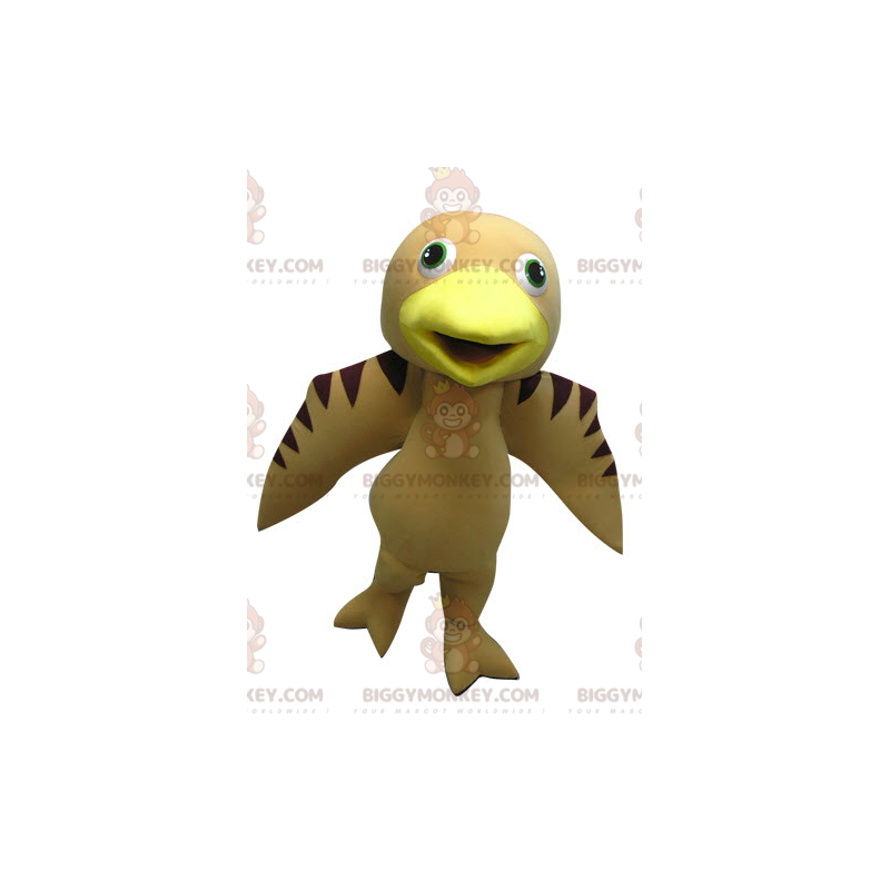 Traje de mascote de pássaro bege marrom e amarelo BIGGYMONKEY™