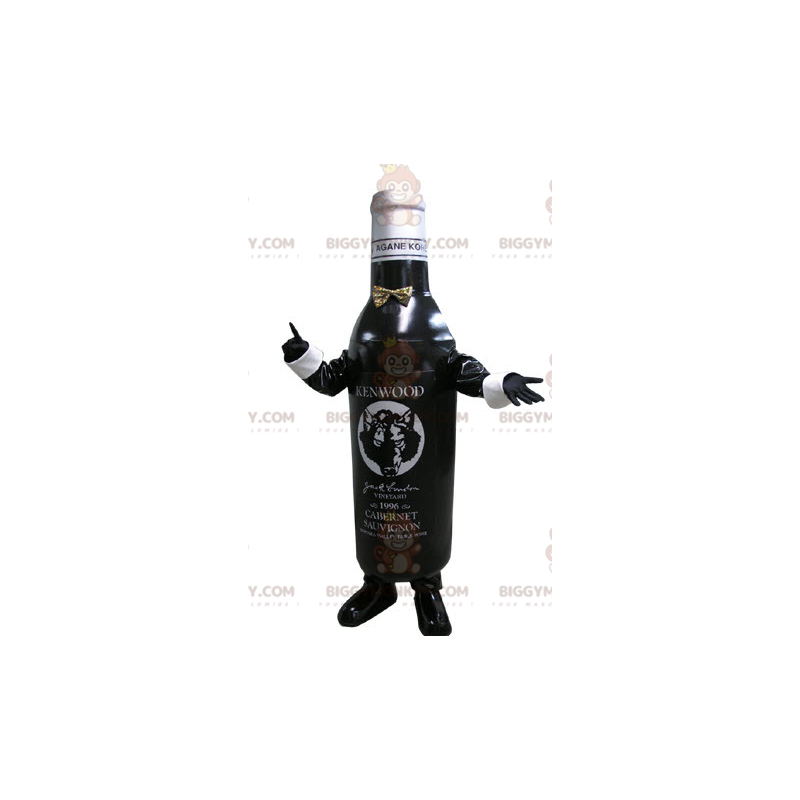 Mustavalkoinen pullo BIGGYMONKEY™ maskottiasu. Pullo viiniä -