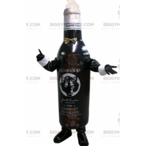 Mustavalkoinen pullo BIGGYMONKEY™ maskottiasu. Pullo viiniä -