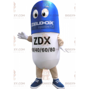 Blue and White Pill BIGGYMONKEY™ Mascot Costume. Medicine