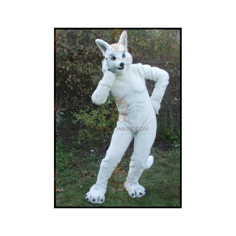Atletisch groot wit konijn BIGGYMONKEY™ mascottekostuum -