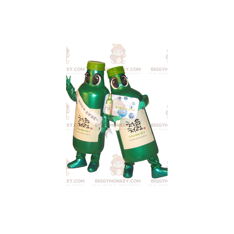 2 BIGGYMONKEY™s Maskottchen grüne Flaschen. 2 Flaschen