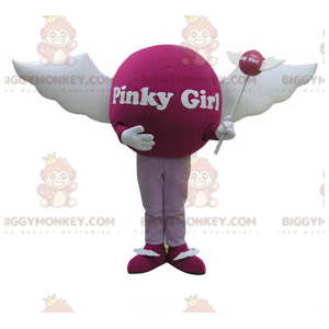 Fato de mascote BIGGYMONKEY™ de bola rosa com asas. Traje