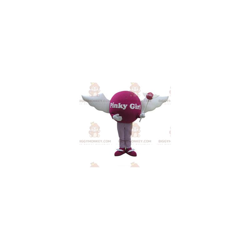 Fato de mascote BIGGYMONKEY™ de bola rosa com asas. Traje