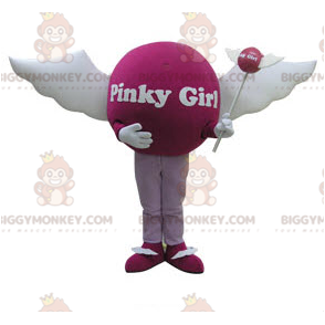 BIGGYMONKEY™ Maskottchenkostüm aus rosa Ball mit Flügeln.