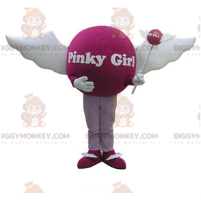 Fato de mascote BIGGYMONKEY™ de bola rosa com asas. Traje