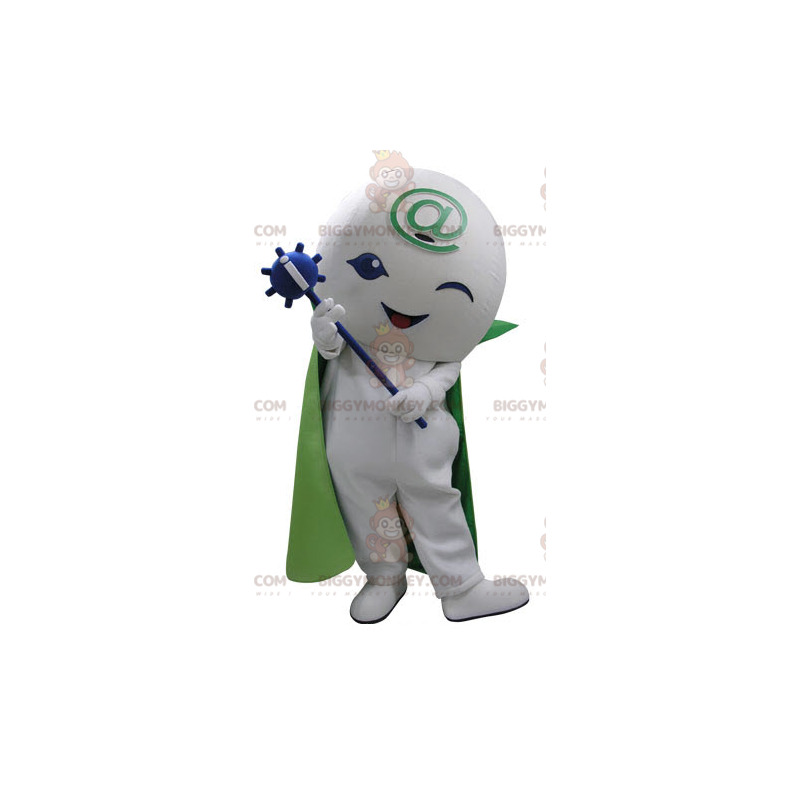 BIGGYMONKEY™ Valkoinen lumiukon maskottiasu, jossa viitta ja