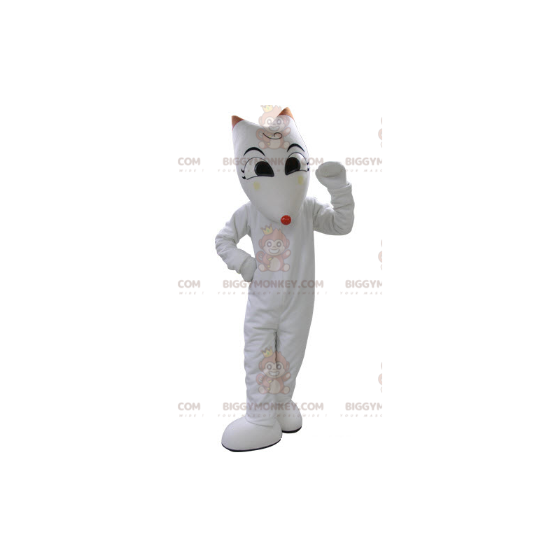 Traje da mascote do gato branco BIGGYMONKEY™. Traje de mascote