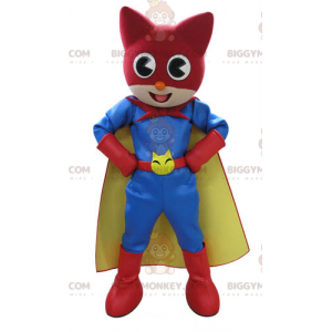 Katt BIGGYMONKEY™ maskotdräkt i färgglad superhjälteoutfit -