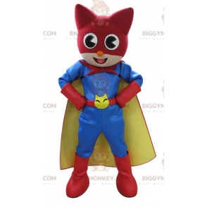 Katt BIGGYMONKEY™ maskotdräkt i färgglad superhjälteoutfit -
