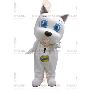 BIGGYMONKEY™ maskotkostume Hvid hund med store blå øjne -