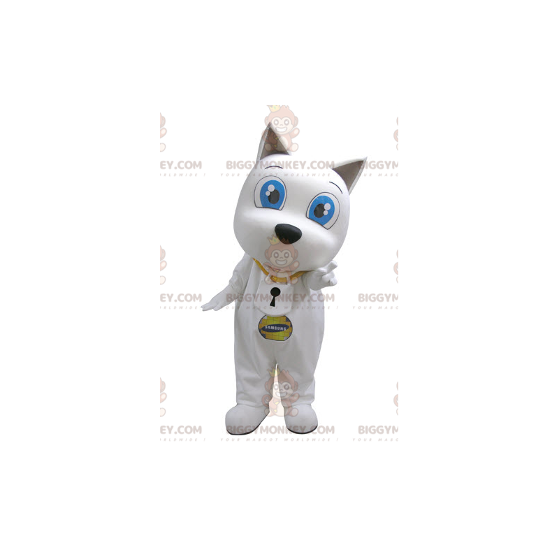 BIGGYMONKEY™ Maskottchen-Kostüm Weißer Hund mit großen blauen