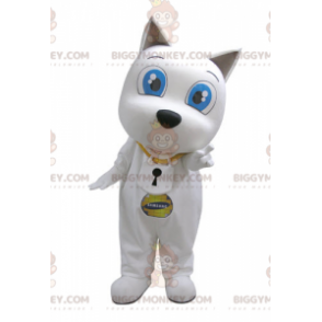 BIGGYMONKEY™ Mascot Costume White Dog With Big Blue Eyes -